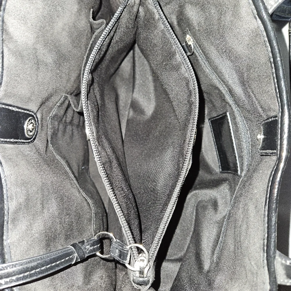 COACH Black Signature Satchel with Snakeskin Accent